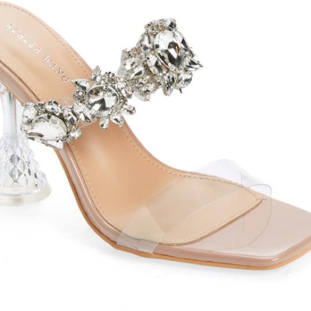 Azalea Wang cream diamond encrusted elements on strap and artsy heel - Picture 6 of 7